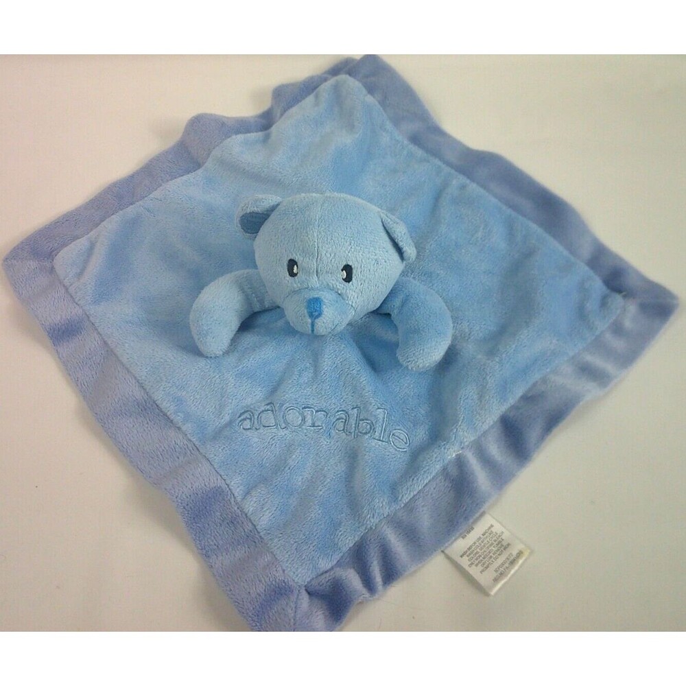 Mini Bean Blue Bear Satin Security Blanket Baby Boy Lovey Says Adorable 12x12
